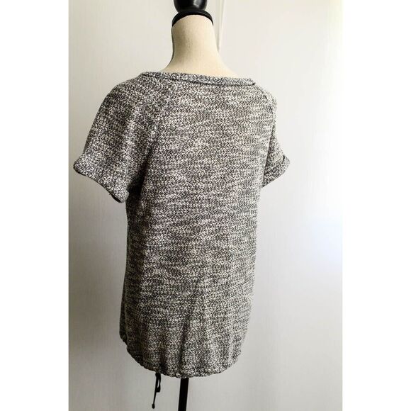 Lou & Grey Womens Knit Top L Black & White Short Sleeve sweater - Picture 2 of 8